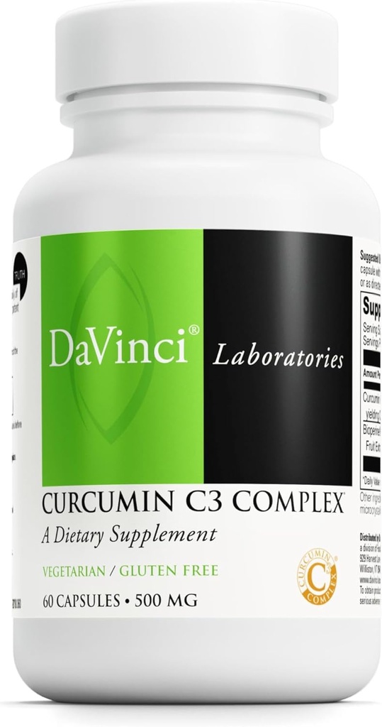 DAVINCI Labs Curcumin C3 Complex - Integratore alimentare per sostenere la funzione della vescica e il fegato sano - con curcuminoidi e estratto di frutta bioperina - Gluten-Free - 60 capsule vegetariane