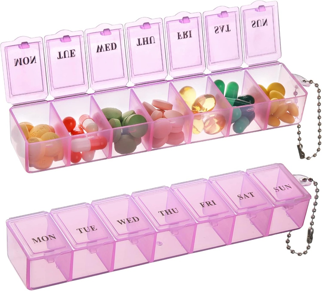 2 Pack Weekly Pill Organizer, Large 7 Day Pill Box, Daily Vitamin Case Medicine Box,Pill Containers for Medicine Supplements Fish Oil (Pink)