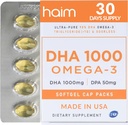 HAIM DHA 1000 Omega-3 Fischöl - 90% Reinheit mit 1000mg DHA, 50mg DPA - Hohe Potenz Fischöl-Ergänzung für Brain, Eye & Heart Support - Fördert allgemeine Wellness & Fokus - 1 Box, 60 Softgels