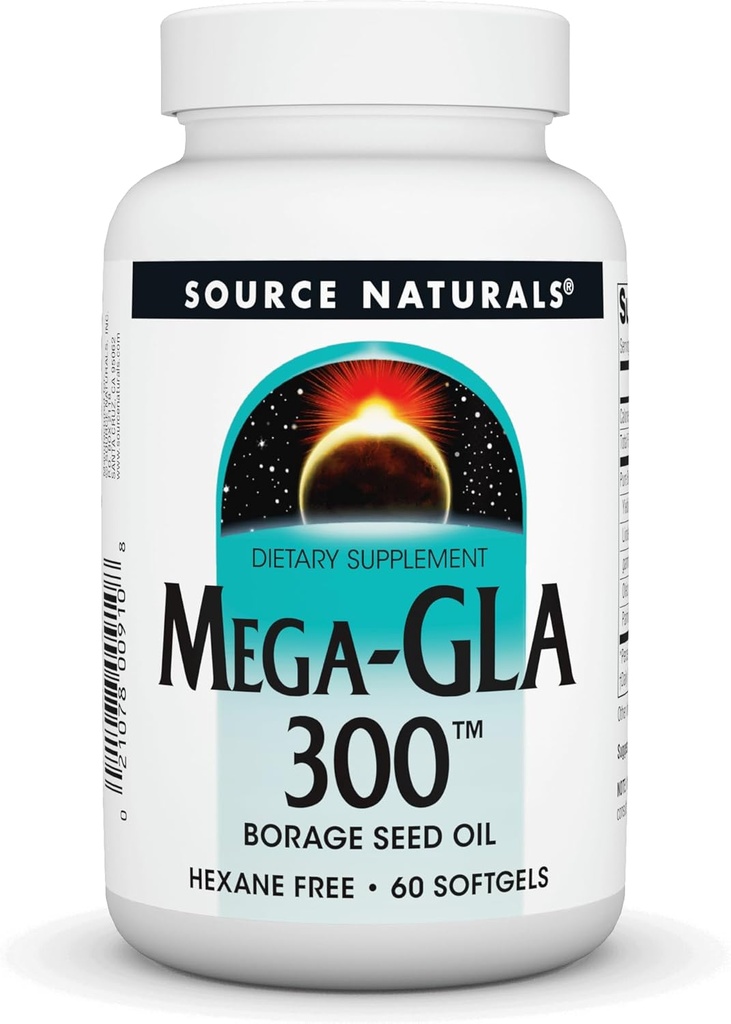 Source Naturals Mega-GLA 300 - Borage Seed Oil That is Hexane-Free - 60 Softgels