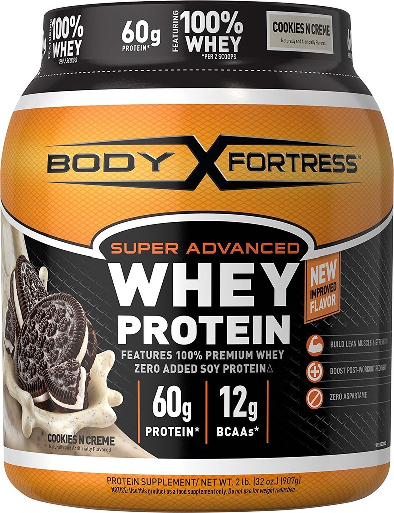 Polvere di proteine del siero del corpo, biscotti N' Creme, Aspartame Free, 60 G Protein Per Serving, 2 Lbs