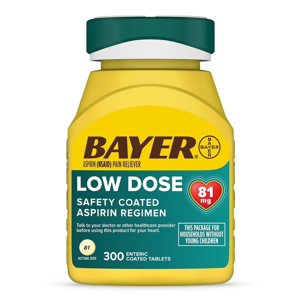 Bayer Aspirin Low Dose 81 mg, Compresse rivestite enteriche, Medico Raccomandato, Prevenzione secondaria della malattia cardiovascolare, 300 compresse rivestite di sicurezza