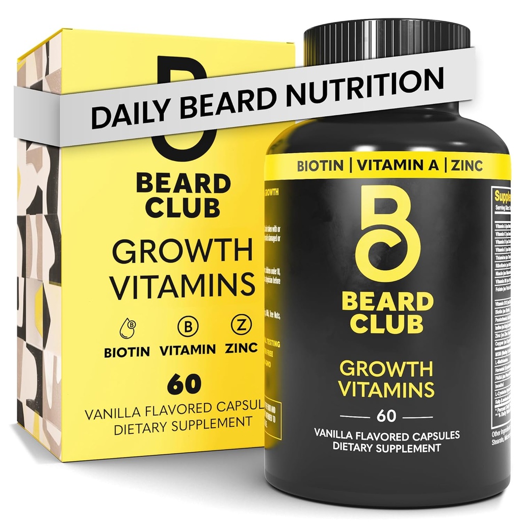 The Beard Club - Biotin Beard Growth Vitamins - Supporto Un Thicker Fuller Beard, Fill in Patches - Minerals & Multi-Vitamins Aiuto Supporto e Stimola la crescita dei capelli facciali più sani