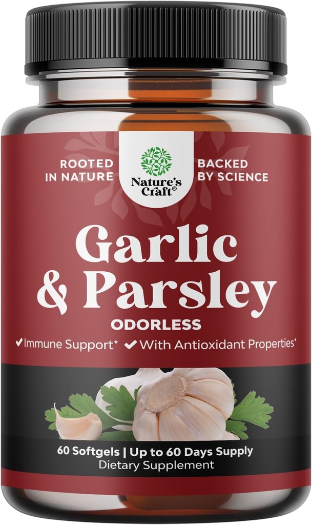 Konzentrierte Odorless Knoblauch Softgels - Parsley Extract & Aged Knoblauch Supplements - Parsley Softgels für Gut-Unterstützung - 60 Ct