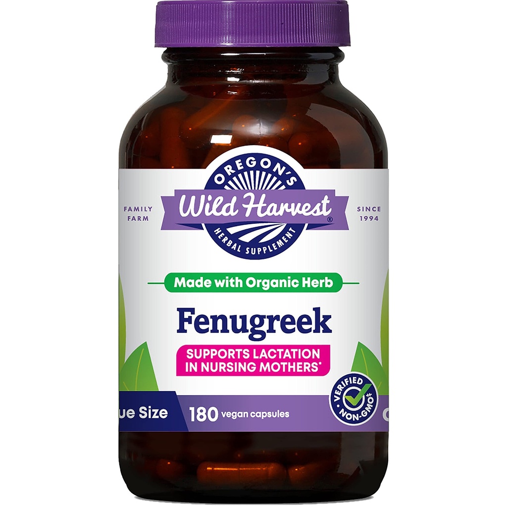 L'Oregon's Wild Harvest Organic non-GMO Fenugreek Capsule, Lactation Support Herbal Supplements for Optimal Breast Milk Production-180 Count