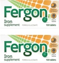 Ferro ad alta potenza Fergon altamente solubile e facilmente digerito, ferro da 27 mg, 100 compresse
