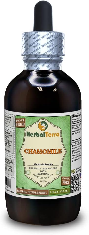Kamille (Matricaria Recutita) Glycerit, Organic Dried Flowers Alcohol-Free Liquid Extract (Markenname: HerbalTerra, Proudly Made in USA) 4 fl.oz (120 ml)