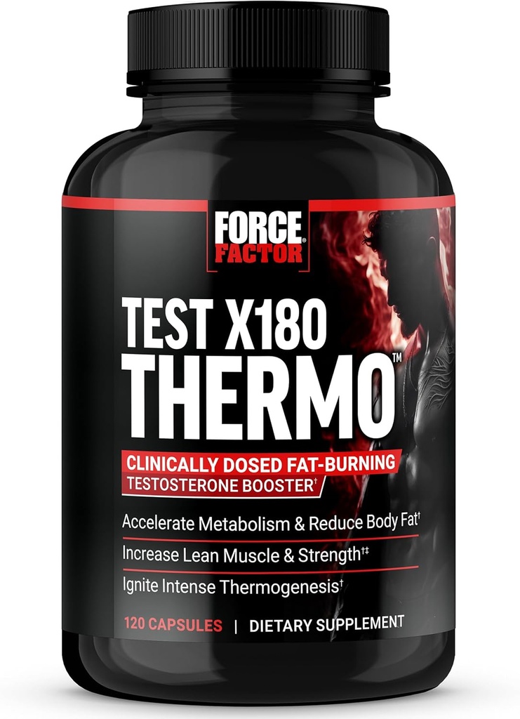 FORCE FACTOR Test X180 Thermo Testosteron Ergänzung und Fat Burner für Männer zu beschleunigen Metabolismus, reduzieren Körperfett, bauen Lean Muskel, und erhöhen Thermogenese, 120 Kapseln