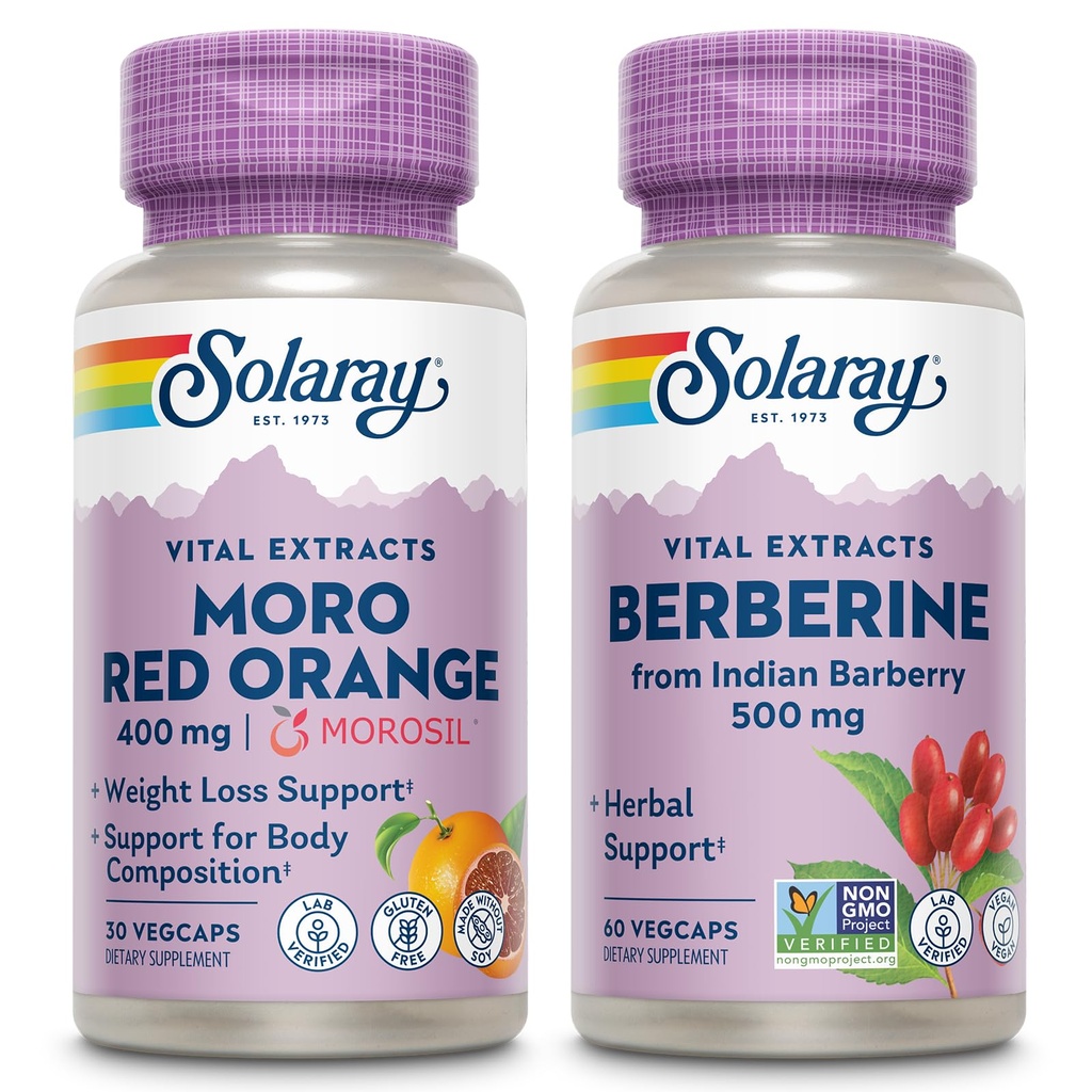 SOLARAY Moro Red Orange and Berberine Bundle - Morosil supplément de perte de poids pour les femmes et les hommes avec orange de sang, Berberine HCl de baies indiennes - Weight Loss Support, garantie de 60 jours, 30/60ct
