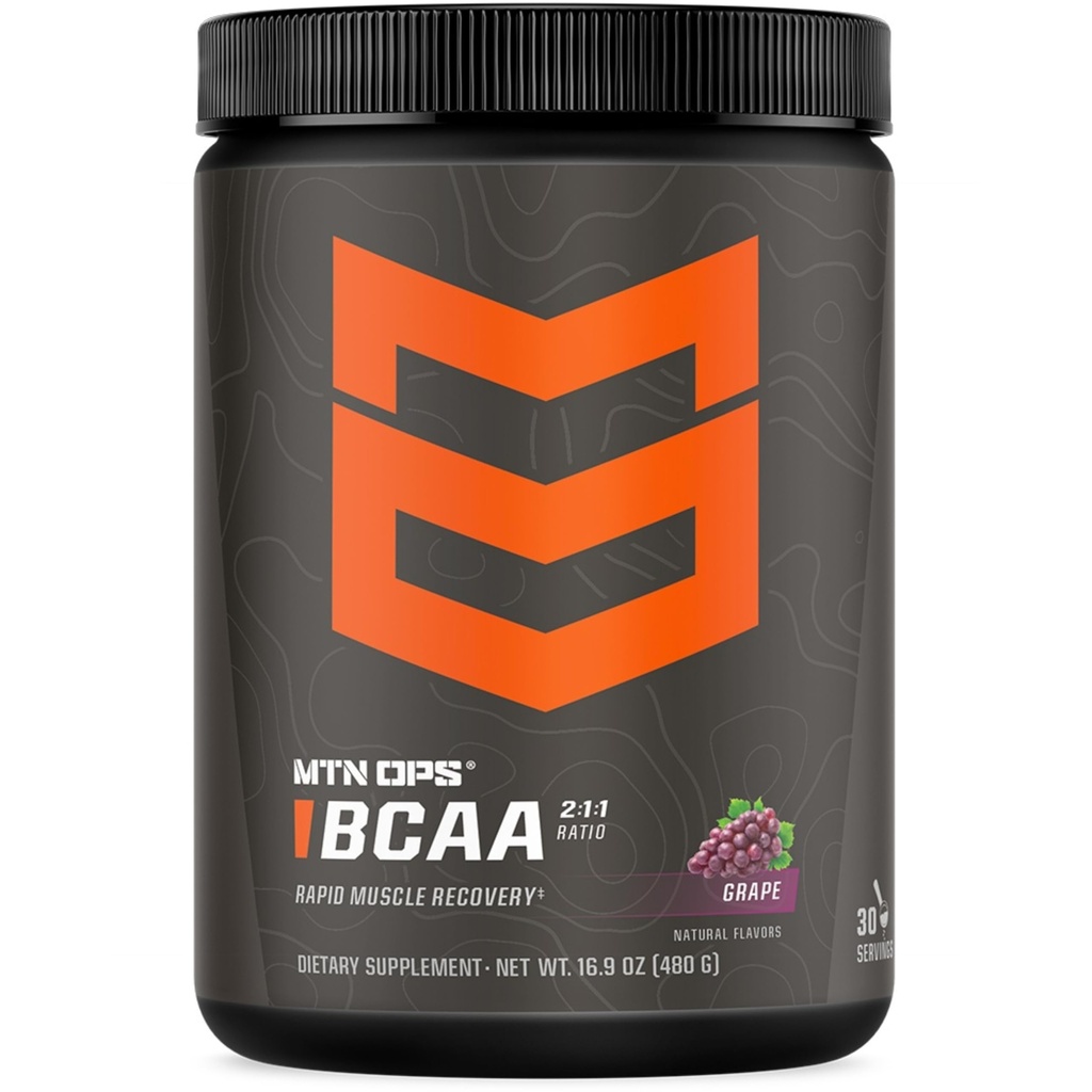 MTN OPS BCAA Polvere 2:1:1:1 Aminoacidi Supplemento polvere per il recupero rapido del muscolo e la riparazione con lo zucchero zero & Gluten Free - 30 Serve, Uva