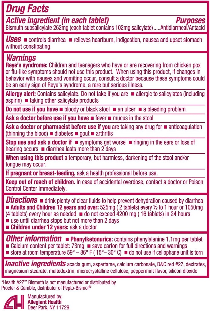 HealthA2Z® Bismuth | Bismuth Subsalicylate 262mg | Multi-Symptom Relief | (24 Pack (288 Tabletten))