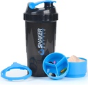 Protein Shaker Bottle - Sports Water Bottle - Non Slip 3 Layer Twist Off 3oz Cups with Pill Tray - Leak Proof Shake Bottle Mixer- Protein Powder 22 oz Shake Cup with Storage