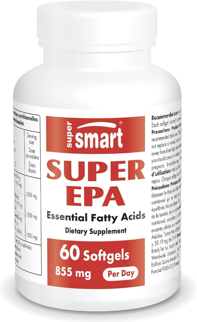 Supersmart - Super EPA 855mg pro Tag (High Strength) - EPA Fish Oil Supplement - Natural Omega 3 Konzentrat - EicosaPentaensäure | Non-GMO & Gluten Free - 60 Softgels