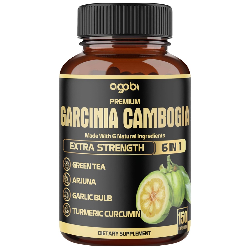 Capsules Premium Garcinia Cambogia avec thé vert, Arjuna, ail, curcuma, poivre noir - Santé du corps et supplément de soutien immunitaire - 1 Pack 150 capsules pendant 5 mois