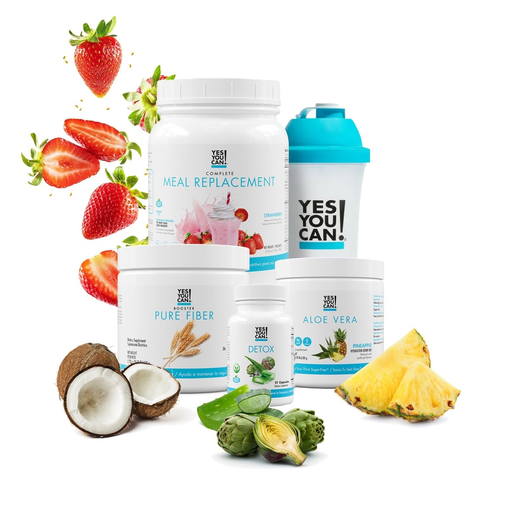 Detox Plus Kit, Pulizia giornaliera Pure Fiber Meal Sostituzione, Bere Mix, Shake Booster e Supplemento, Kit pulizia corpo per le donne, Sistema giornaliero pulizia - Fragola, Aloe Vera Hibiscus