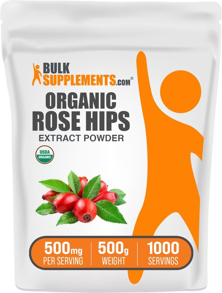 BulkSupplements.com Polvere di Estratto di Rosehip Organic - Rose HIPS Supplemento, Rosehip Powder - Supplemento di erbe, Antiossidanti Fonte - Gluten Free, 500mg per Serving, 500g (1.1 lbs) (Pack of 1)