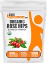 BulkSupplements.com Organic Rosehip Extract Powder - Rose Hips Supplement, Rosehip Powder - Herbal Supplement, Antioxidants Source - Gluten Free, 500mg per Serving, 500g (1.1 lbs) (Pack of 1)