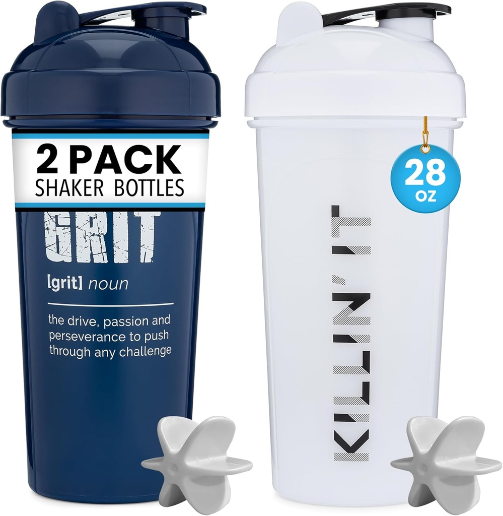 GOMOYO [2 Pack] 28oz Shaker Bottiglia con citazioni motivazionali (White Killin' It & Navy Grit) | Mixer Protein Agitators for Mixer Pack is BPA Free Lavastoviglie Safe