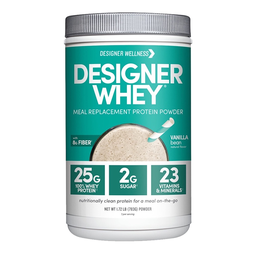 Designer Wellness, Designer Whey Protein Meal Sostituzione Polvere, Organic Superfood Complex Carbs, Vitamine, Minerali, Gluten-Free, Vanilla Bean, 1.72 Pound