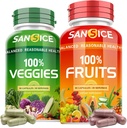Suppléments de fruits et légumes, vitamines naturelles de fruits et légumes Sans soja et suppléments de légumes et fruits non OGM pour femmes Hommes et enfants - 90 Capsules de fruits, 90 Capsules de légumes