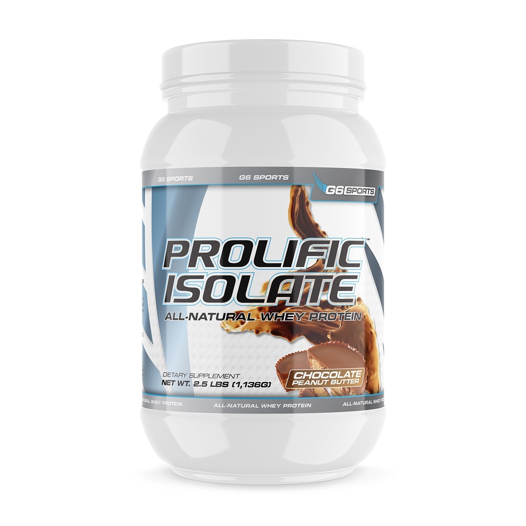 G6 Nutrizione sportiva Isolato Prolifico Tutto Isolato di proteine del siero naturale (Gluten Free, Lactose Free, Soy Free, Stevia addolcito, 25g Protein, 100 Calorie) – Vaso 2.5lb – Burro di arachidi al cioccolato