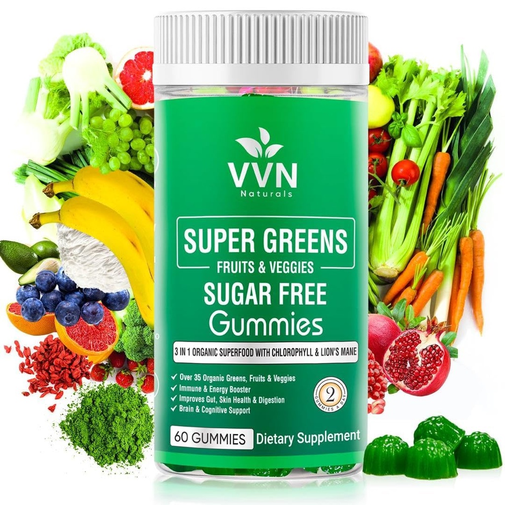 Sans sucre Fruits bio réels, Super Verts et légumes Gummies Verts, fruits et légumes nutritifs et sains pour améliorer l'immunité, la santé de la peau et l'énergie