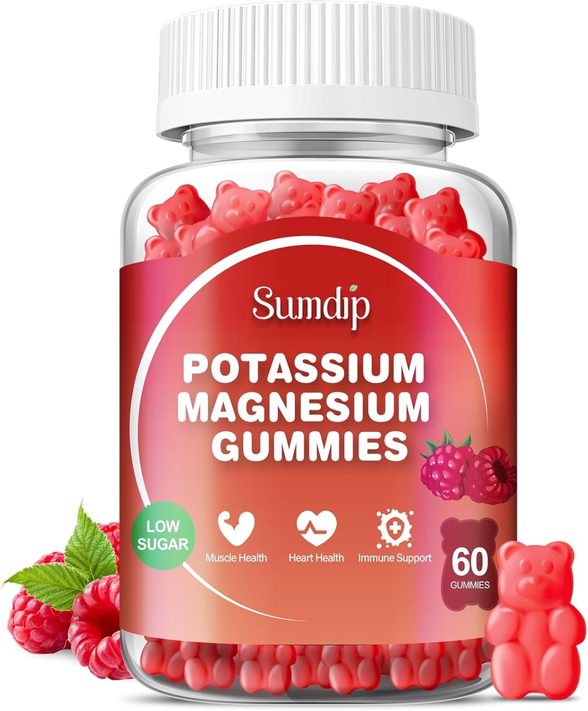 Kalium-Magnesium-Gummi-Ergänzungen hohe Absorption Kalium-Zitrat-Magnesium-Zitrat, Unterstützung Leg Kramps Muskel-Entspannung für Männer und Frauen 60 Gummie, Himbeer