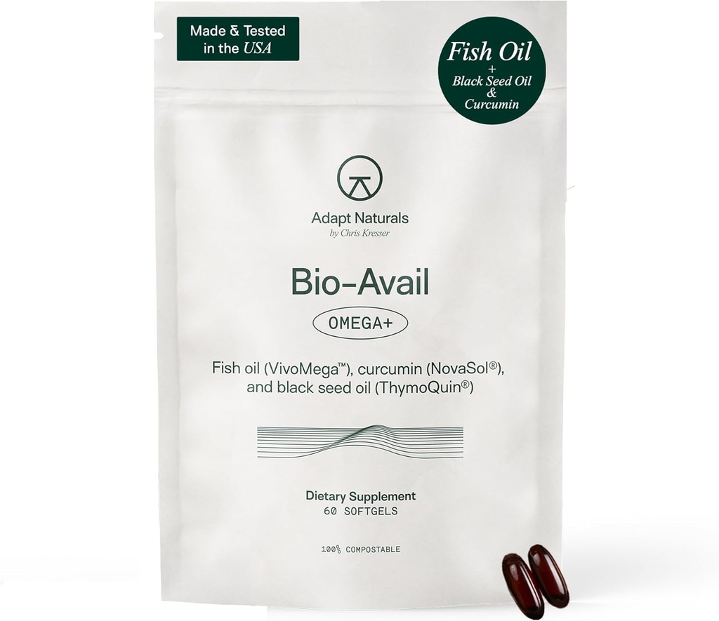 Adapt Naturals Omega 3 Fischöl-Ergänzung mit Bioverfügbarkeit Curcumin & Black Seed, 1500mg Fischöl EPA DHA Omega 3 Fettsäuren zu unterstützen Gelenke, Muskeln & Herz | Unflavored - 30 Tage Versorgung