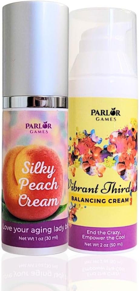 Ménopause Rebalancing Bundle: Silky Peach Estriol Crème et Vibrant Troisième Progestérone Crème pour femmes. Estrogène bioidentique et progestérone pour les éclairs chauds, sécheresse vaginale, problèmes de sommeil et brouillard cérébral
