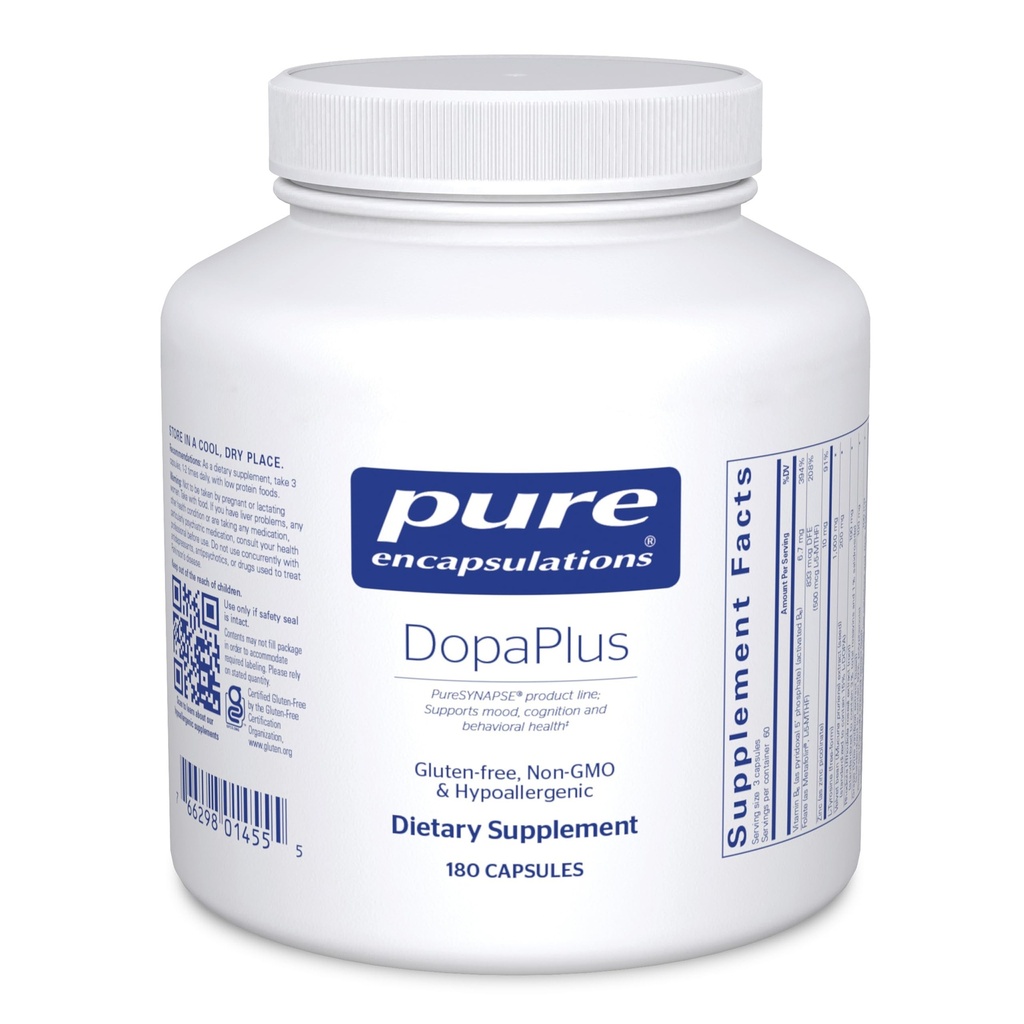 Pure Encapsulations DopaPlus - Supports Dopamine Production - per la funzione quotidiana del cervello* - con Folate, Vitamina B6 & L-5-MTHF - Non-GMO & Vegan - 180 Capsule