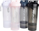 Smartshake Slim 4-Pack Protein Shaker Bouteille 400 ml 13,5 oz – Entreposage inclus - Couvercle vissé étanche - Sans BPA – Unisexe - Noir, blanc, gris orageux, rose coton