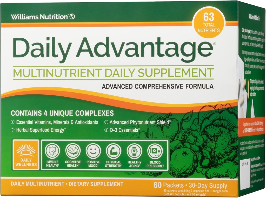 Dr. David Williams' Daily Advantage Multi-Nutrient Vitamin-Ergänzung für Immun-, Cardio- und Kognitive Gesundheit und Total Body Wellness, 60 Packungen