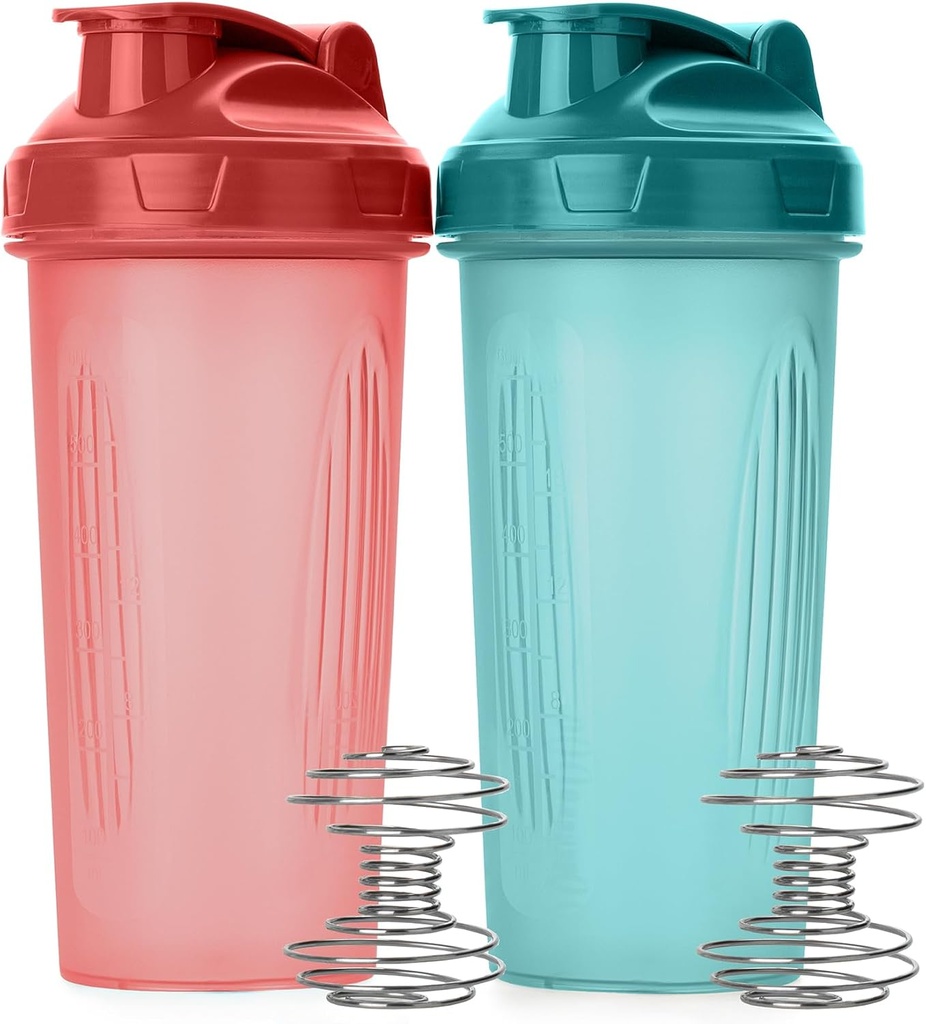 Mr. Pen- Shaker Bottles for Protein Mixes, 28 oz, 2 Pack, Light Blue & Red, Protein Shaker Bottle with Wire Whisk Ball, Blender Bottle