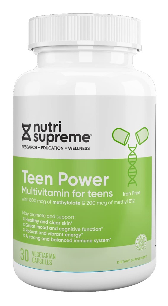 Nutri Supreme Teen Multivitamine pour les garçons et les filles 12-17, Meilleur casher une par jour vitamines pour les adolescents, formulé pour le développement des adolescents et la santé immunitaire, 30 capsules