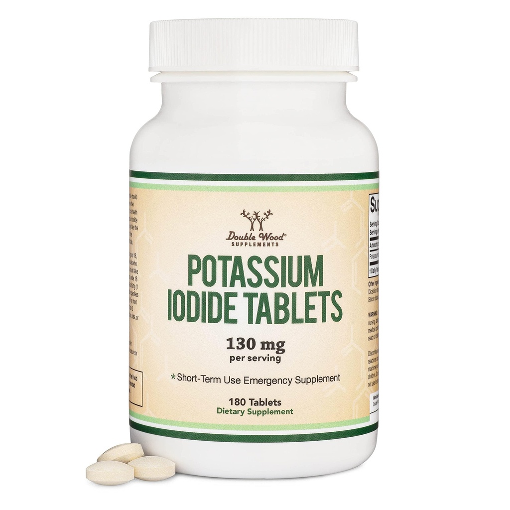 Iodide de potassium 130mg Comprimés - Utilisation d'urgence pour l'exposition - 180 Compte, 3 mois d'approvisionnement - Suppléments en bois double