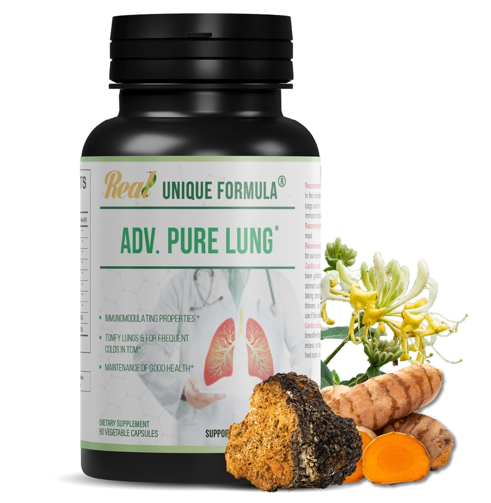 Adv. Pure Lung. Pur Lung Cleanse et Detox. Supplément respiratoire à base de plantes pour le soutien pulmonaire avec le champignon Chaga, Curcumin Turmeric, Fleur de chèvrefeuille, Astragalus, Quercetin, grenade