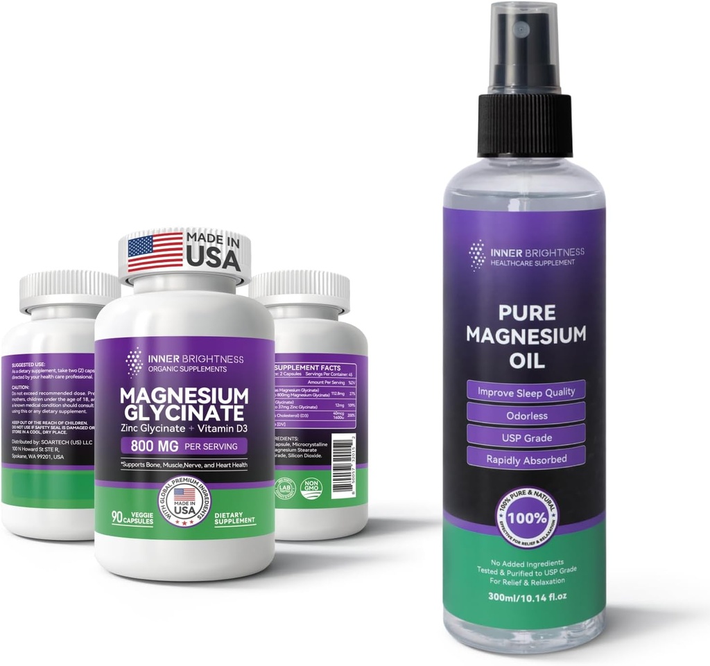 Integratore di magnesio con zinco e vitamina D3 e olio di magnesio per i piedi e il sonno