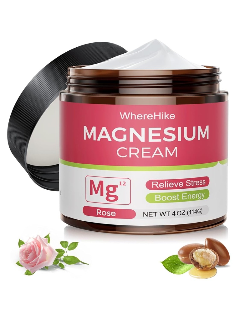 Crema di Magnesio Topico Naturale per il Sonno, Lozione di Magnesio di Notte per il Dolore e Crampe di Gamba,Rilassamento Muscolo,Calmo, Idratazione profonda per la cura della pelle.(Rose-1)