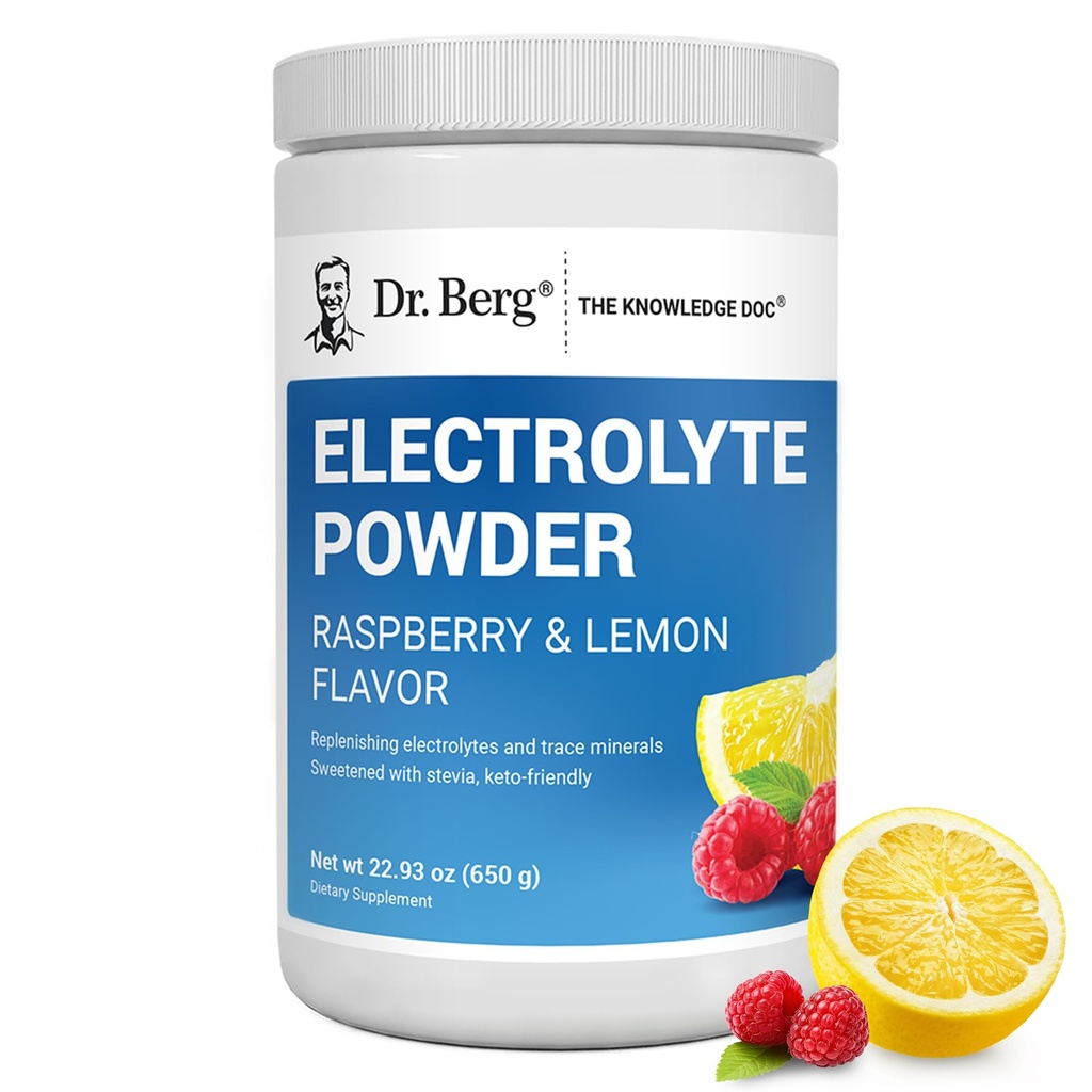 Dr. Berg Zero Sugar Hydration Keto Electrolyte Powder - Verbessert w/ 1000 mg Kalium & Real Pink Himalayan Salz (NOT Tisch Salz) - Raspberry & Lemon Flavor Hydration Drink Supplement, 100 Portionen