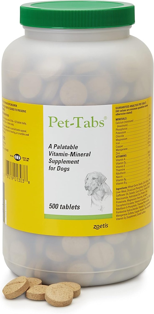 Supplément multivitamine et minéral pour chiens, Comprimé à croquer, 500 bouteilles de comptage pour ménage multidog
