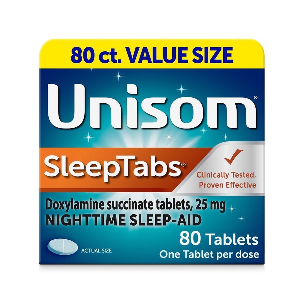 Unisom SleepTabs, Aide au sommeil de nuit, Doxylamine Succinate, 80 comprimés