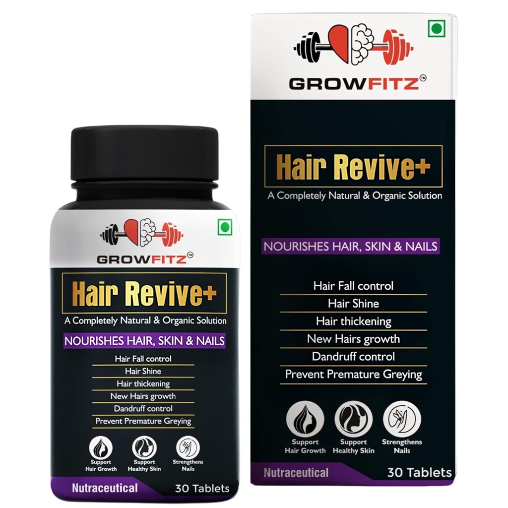 Capelli Revive+ | Ayurvedic & 100% Natural | Crescita dei capelli, Pelle, Unghie | Per Uomini & Donne - 30 compresse veg (Pack of 1)