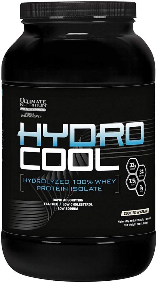 Ultimate Nutrition HydroCool Hydrolyzed Whey Protein Isolate Powder with No Bloating - Fat and Gluten Free, Rapid Absorption, 33 Grams of Protein, Cookies & Cream, 3 Pounds