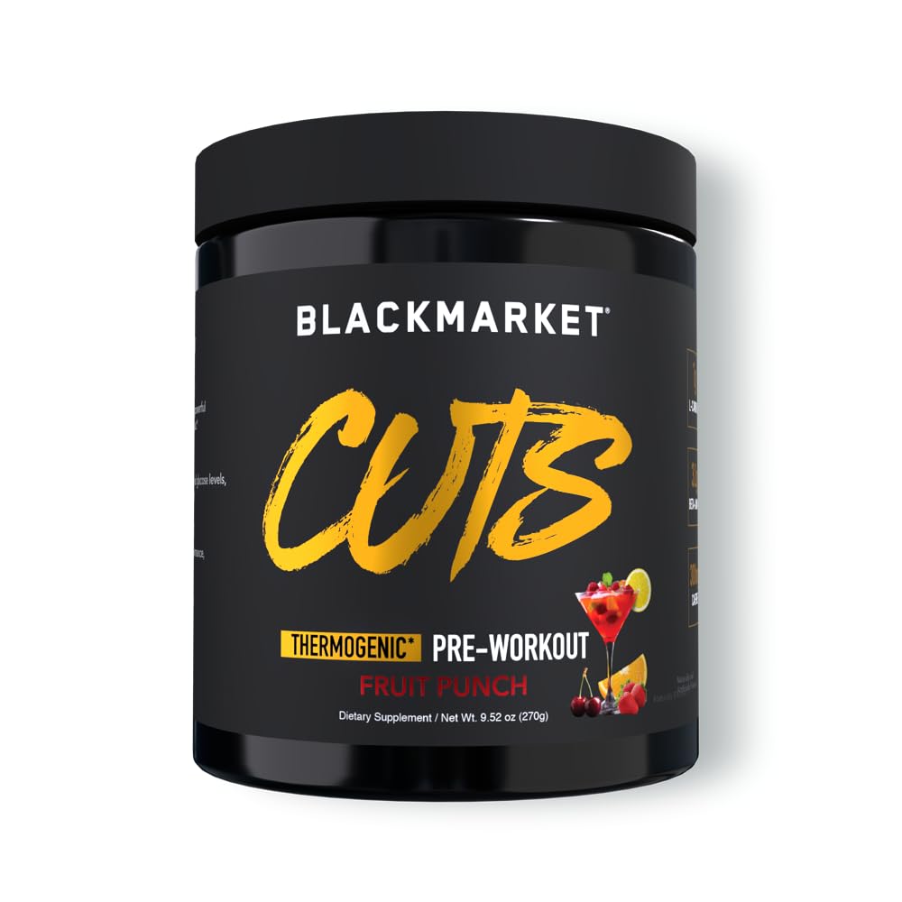 BLACKMARKET CUTS Pre Workout – Thermogenic Energy & Focus Powder for Men & Women, Fat Metabolism, Muskeldefinition, Creatine Free, 30 Servierungen (Fruit Punch)