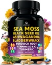 Sea Moss Capsule – 17-in-1 Blend con olio di semi neri Ashwagandha Bladderwrack Burdock Root Turmeric Vitamin D3 K2 C per il benessere quotidiano – Supplemento multiminerale per uomini e donne – 120 Conte