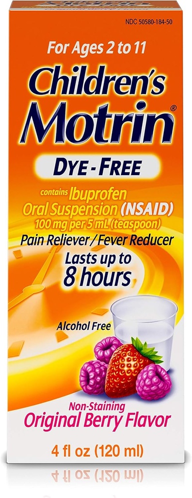 Motrin Kinder Mund Suspension Dye-Free, Ibuprofen, Fever Reducer, Berry, 4 Fl.Oz