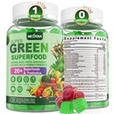 Super Greens Gummis, Greens Superfood Powder Alternative w/Spirulina, Chlorella, Prebiotic Fiber, Probiotic, Fruit Veggie, Daily Greens Gemüse für Verdauungs- & Gut Gesundheit, Immunität, Fokus, 60 Cts