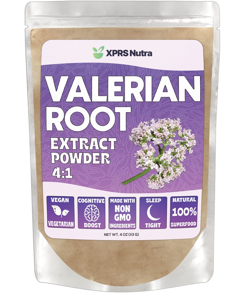 XPRS Nutra Valerian Root Extract Powder 4:1 - Premium Valerian Root Powder for Cognition - Vegan Friendly Herbal Sleep Assist (4 Once)