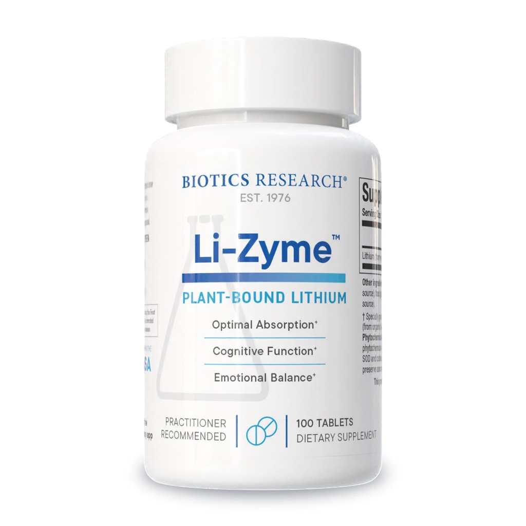 Biotics Research Li Zyme 50 Mikrogramme, Lithium als Ganzes Essen, phytochemisch Bound Lithium, hoch bioverfügbar, unterstützt Gehirnfunktion, Gedächtnis und Stimmungsunterstützung, 100 Tabletten