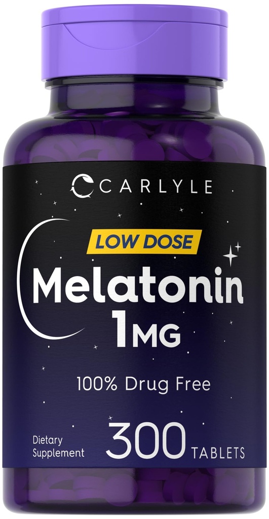 Carlyle Melatonin 1 mg | 300 Low Dose Tablets | Drug Free Aid | Vegetariano, Non OGM, Gluten Free